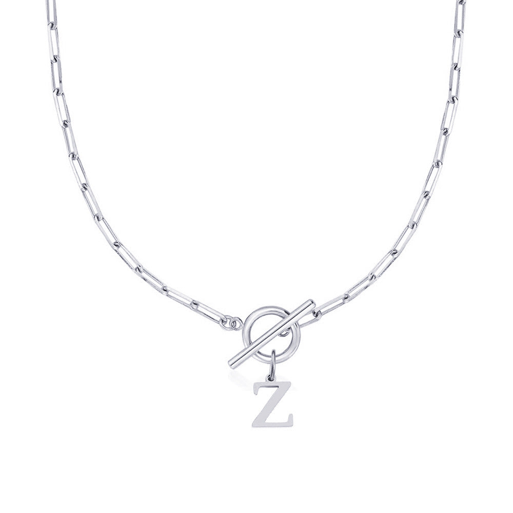 Ganelle™ Necklace with Circular Padlock Closure and Initial in Paperclip Shape