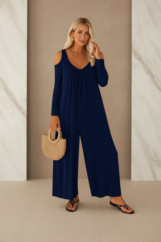 Tansira™ Elegant Jumpsuit with Off-Shoulder Design and Included Earrings