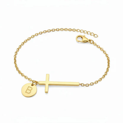 Elodryn™ Initial Sacred Bracelet – Personalized Cross