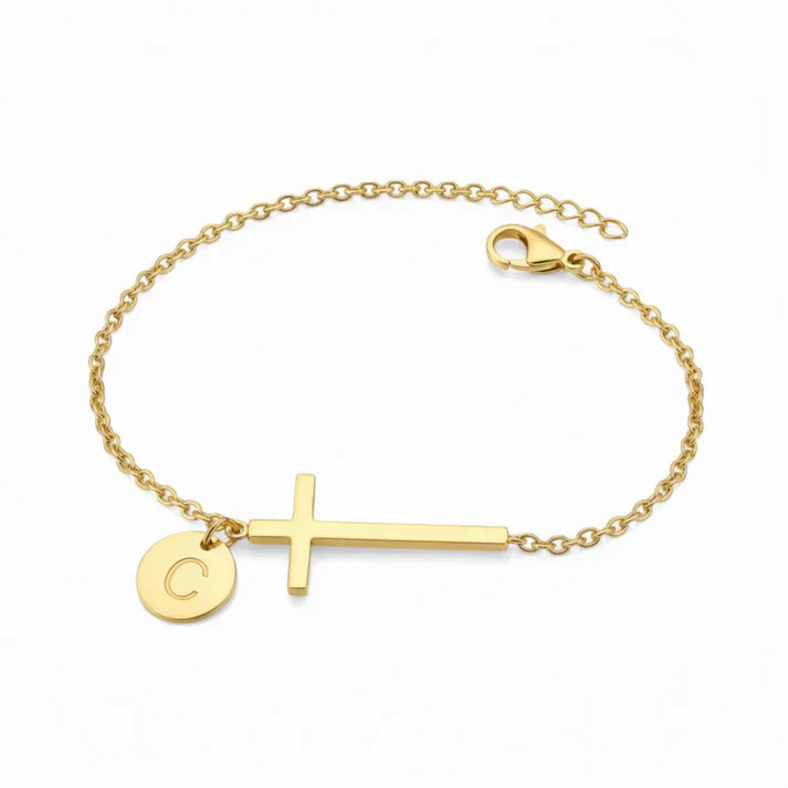 Elodryn™ Initial Sacred Bracelet – Personalized Cross