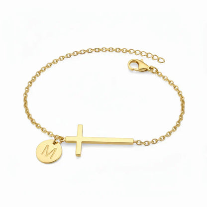 Elodryn™ Initial Sacred Bracelet – Personalized Cross