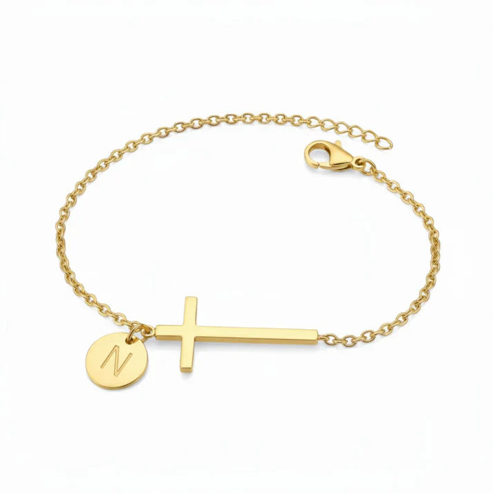Elodryn™ Initial Sacred Bracelet – Personalized Cross
