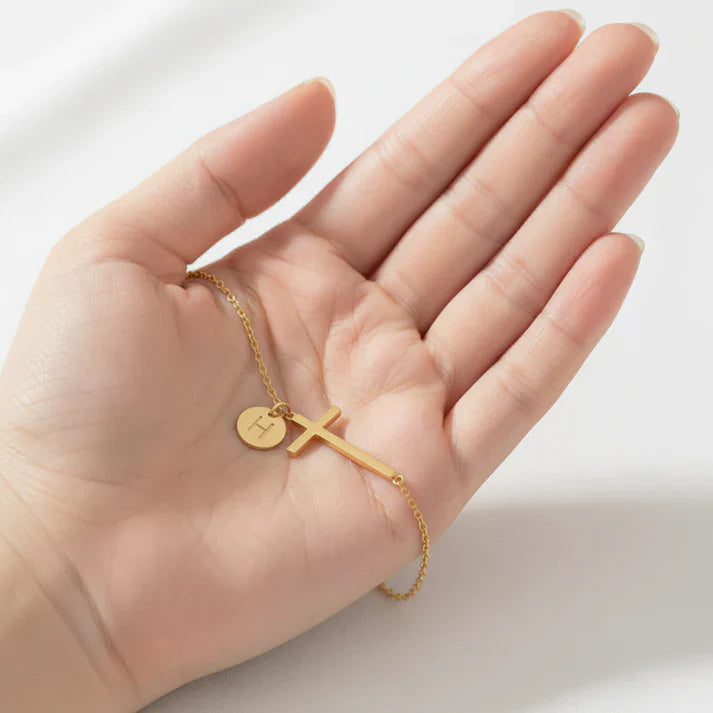 Elodryn™ Initial Sacred Bracelet – Personalized Cross