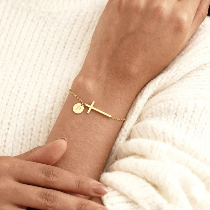 Elodryn™ Initial Sacred Bracelet – Personalized Cross
