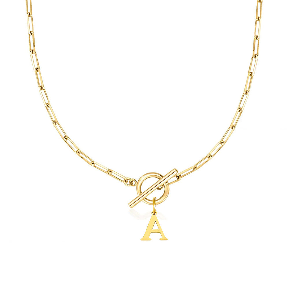 Ganelle™ Necklace with Circular Padlock Closure and Initial in Paperclip Shape