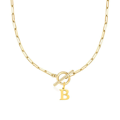 Ganelle™ Necklace with Circular Padlock Closure and Initial in Paperclip Shape