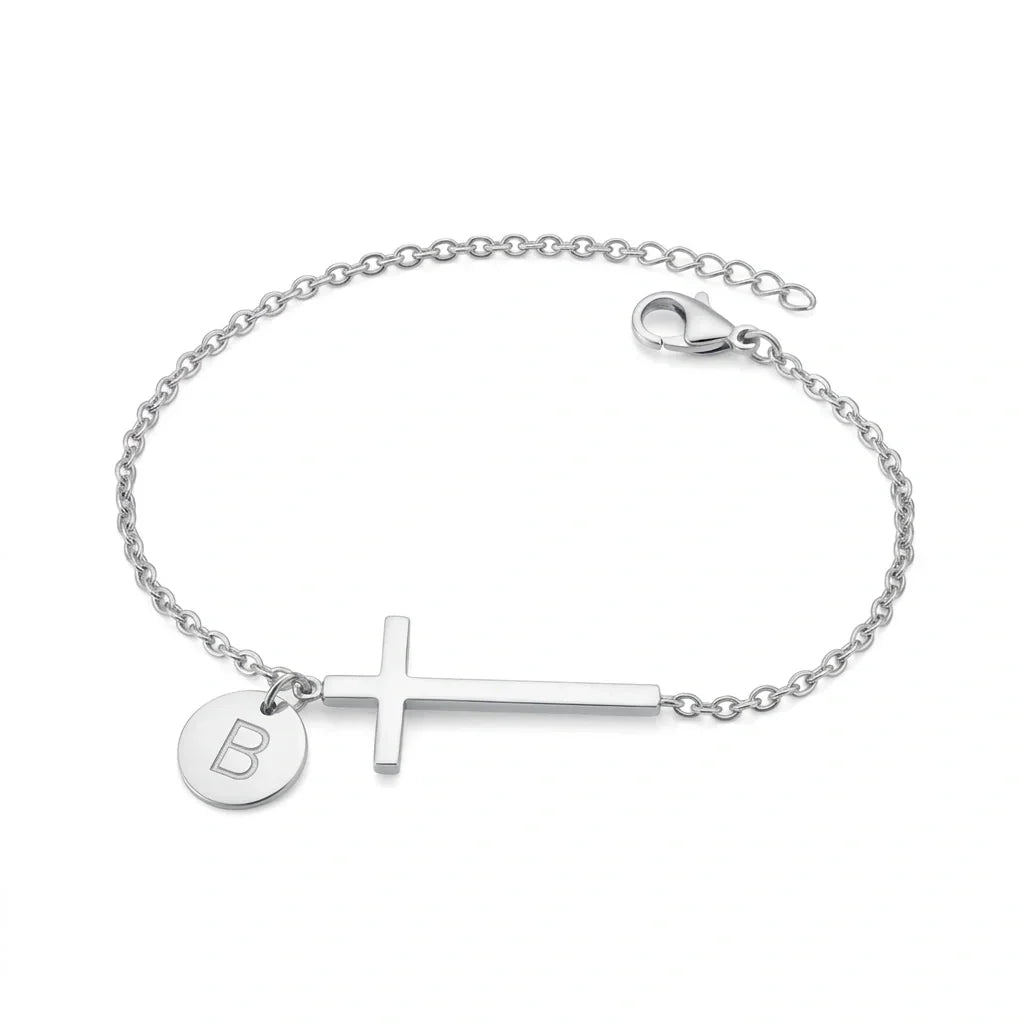 Elodryn™ Initial Sacred Bracelet – Personalized Cross