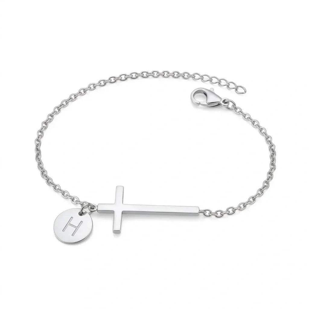 Elodryn™ Initial Sacred Bracelet – Personalized Cross