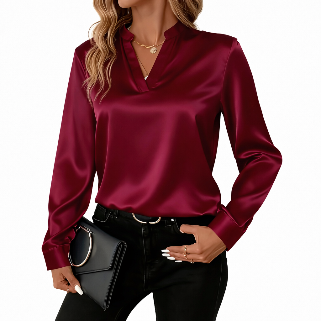 Valenora™ Elegant Satin Blouse with Sophisticated Fall