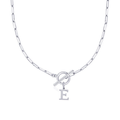 Ganelle™ Necklace with Circular Padlock Closure and Initial in Paperclip Shape