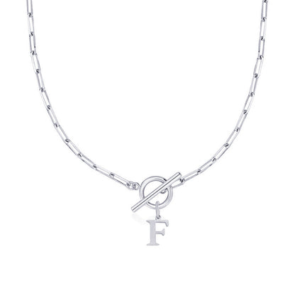 Ganelle™ Necklace with Circular Padlock Closure and Initial in Paperclip Shape