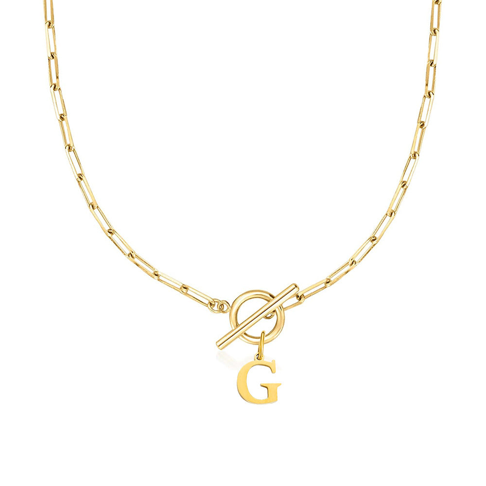 Ganelle™ Necklace with Circular Padlock Closure and Initial in Paperclip Shape