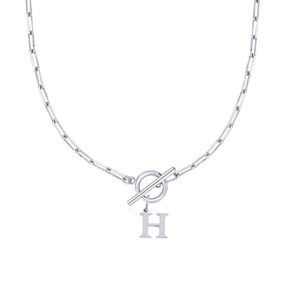 Ganelle™ Necklace with Circular Padlock Closure and Initial in Paperclip Shape