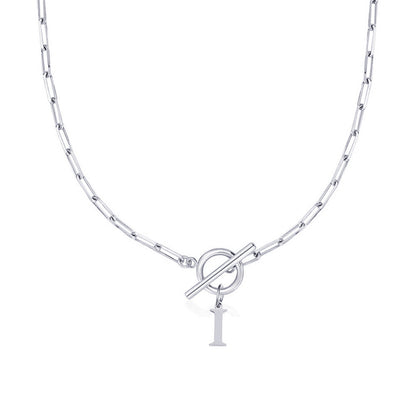 Ganelle™ Necklace with Circular Padlock Closure and Initial in Paperclip Shape