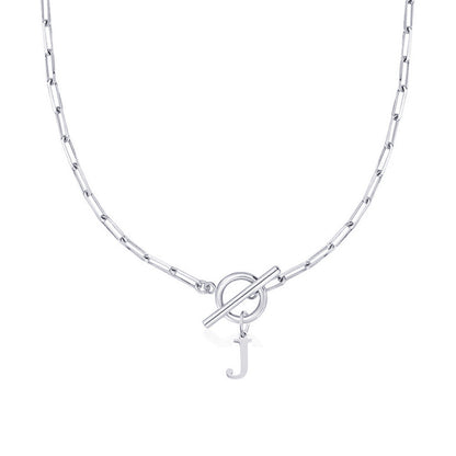 Ganelle™ Necklace with Circular Padlock Closure and Initial in Paperclip Shape