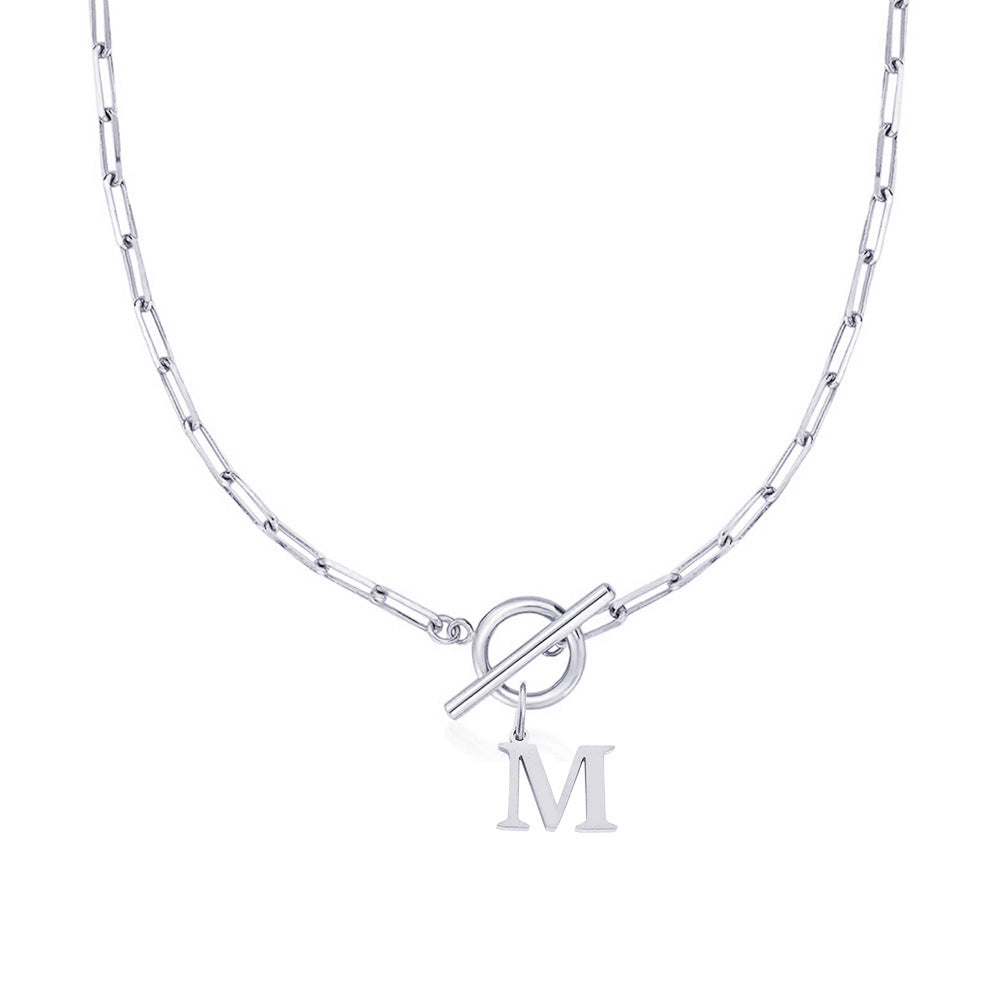 Ganelle™ Necklace with Circular Padlock Closure and Initial in Paperclip Shape