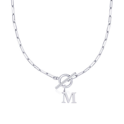 Ganelle™ Necklace with Circular Padlock Closure and Initial in Paperclip Shape