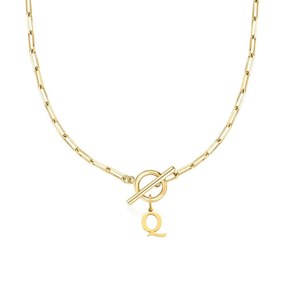 Ganelle™ Necklace with Circular Padlock Closure and Initial in Paperclip Shape