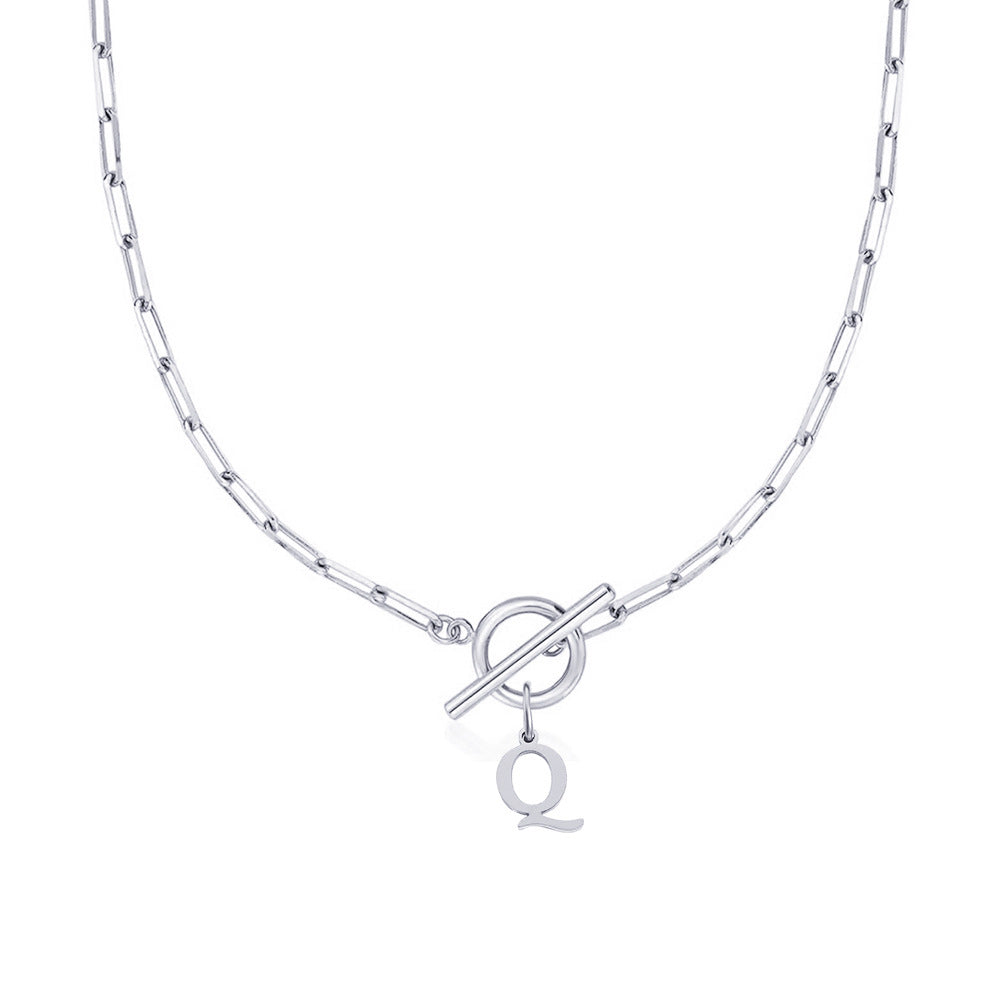 Ganelle™ Necklace with Circular Padlock Closure and Initial in Paperclip Shape