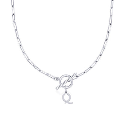 Ganelle™ Necklace with Circular Padlock Closure and Initial in Paperclip Shape