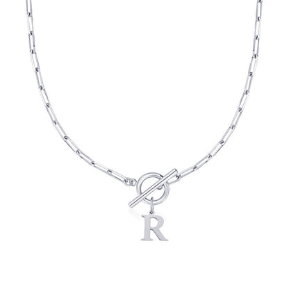 Ganelle™ Necklace with Circular Padlock Closure and Initial in Paperclip Shape