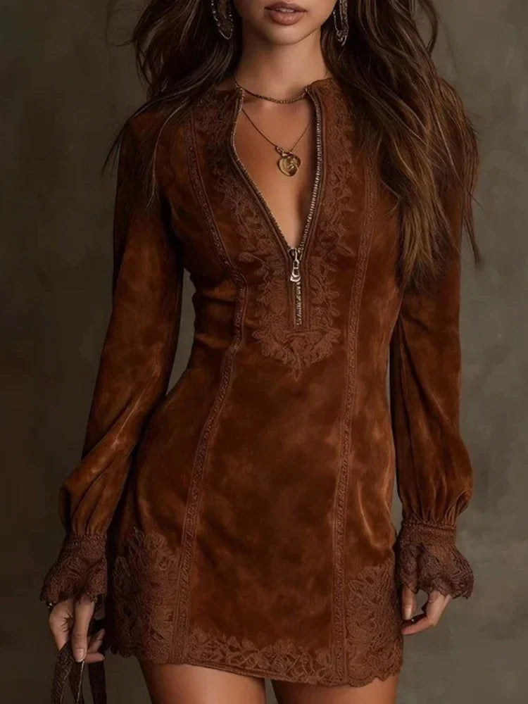 Renata™ Lace and Suede Mini Dress