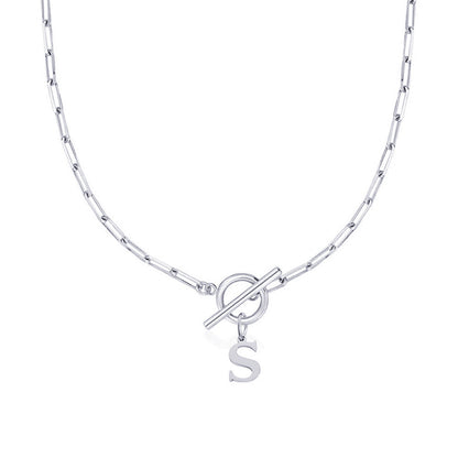 Ganelle™ Necklace with Circular Padlock Closure and Initial in Paperclip Shape