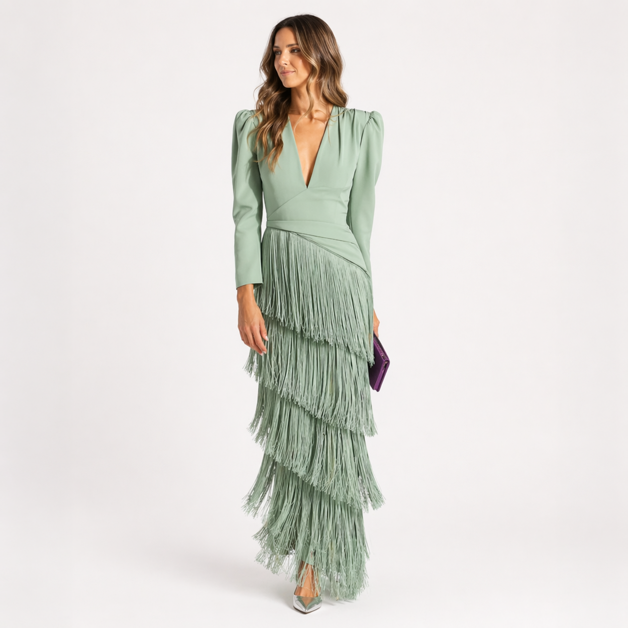 Sienna™ Elegant Dress with Fringe Sleeves