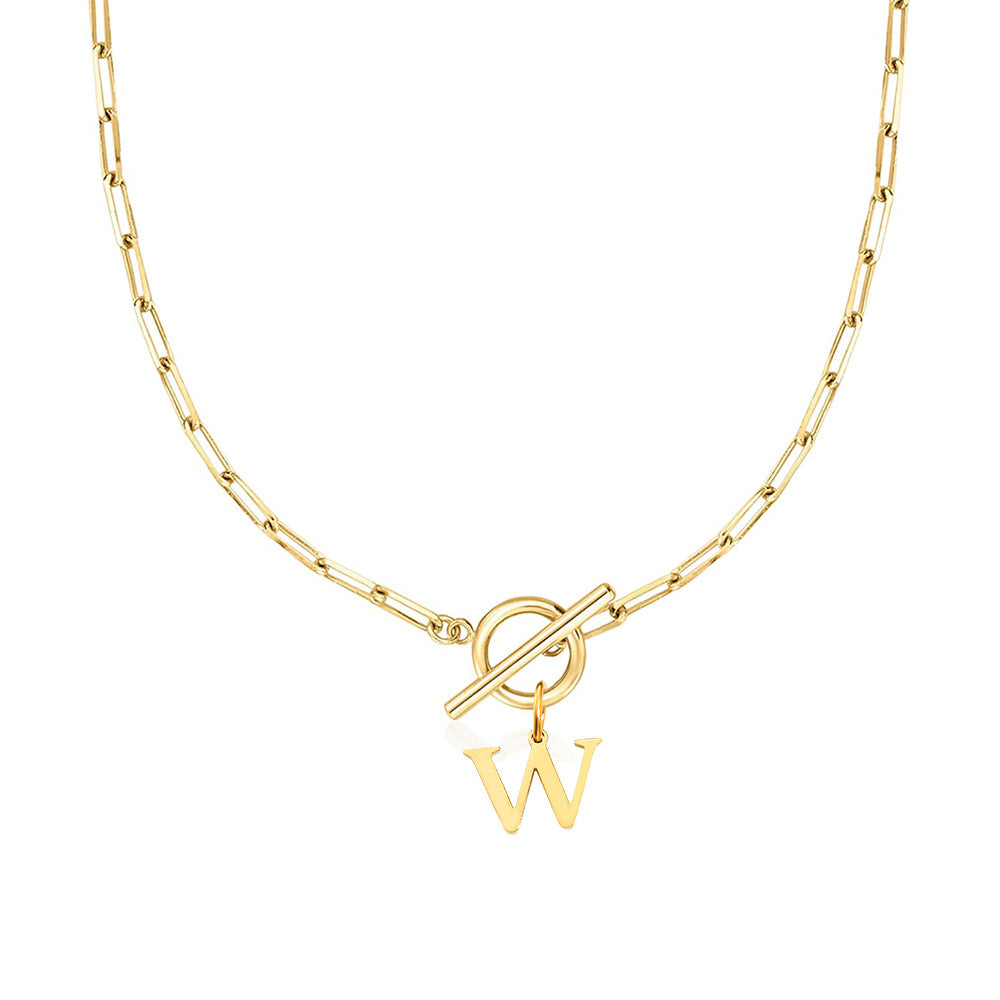 Ganelle™ Necklace with Circular Padlock Closure and Initial in Paperclip Shape
