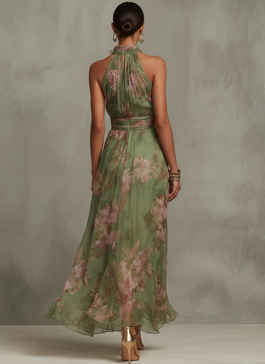 Aria™ Floral Chiffon Halter Maxi Dress in Green