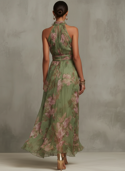 Aria™ Floral Chiffon Halter Maxi Dress in Green