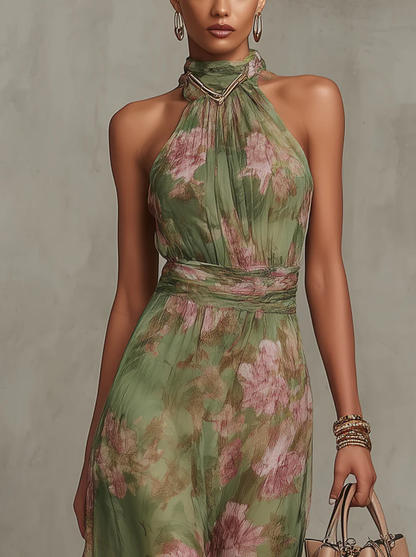 Aria™ Floral Chiffon Halter Maxi Dress in Green