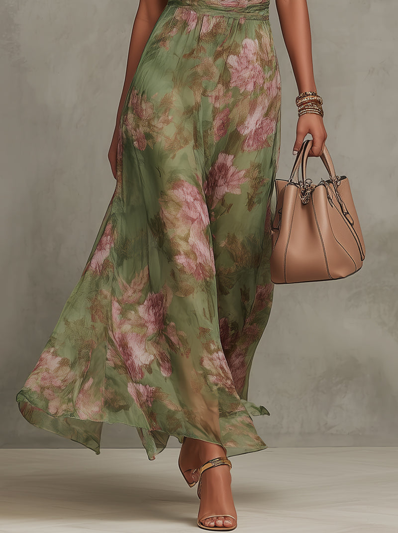 Aria™ Floral Chiffon Halter Maxi Dress in Green