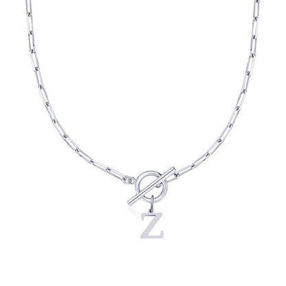 Ganelle™ Necklace with Circular Padlock Closure and Initial in Paperclip Shape