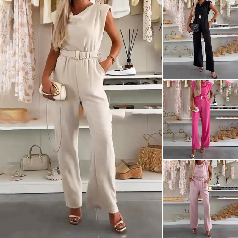 Kaia™ Sleeveless Jumpsuit with Draped Neckline and Pockets