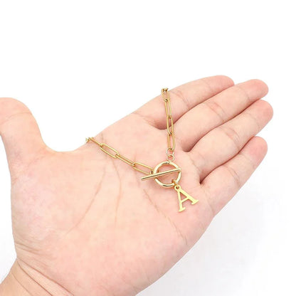 Ganelle™ Necklace with Circular Padlock Closure and Initial in Paperclip Shape