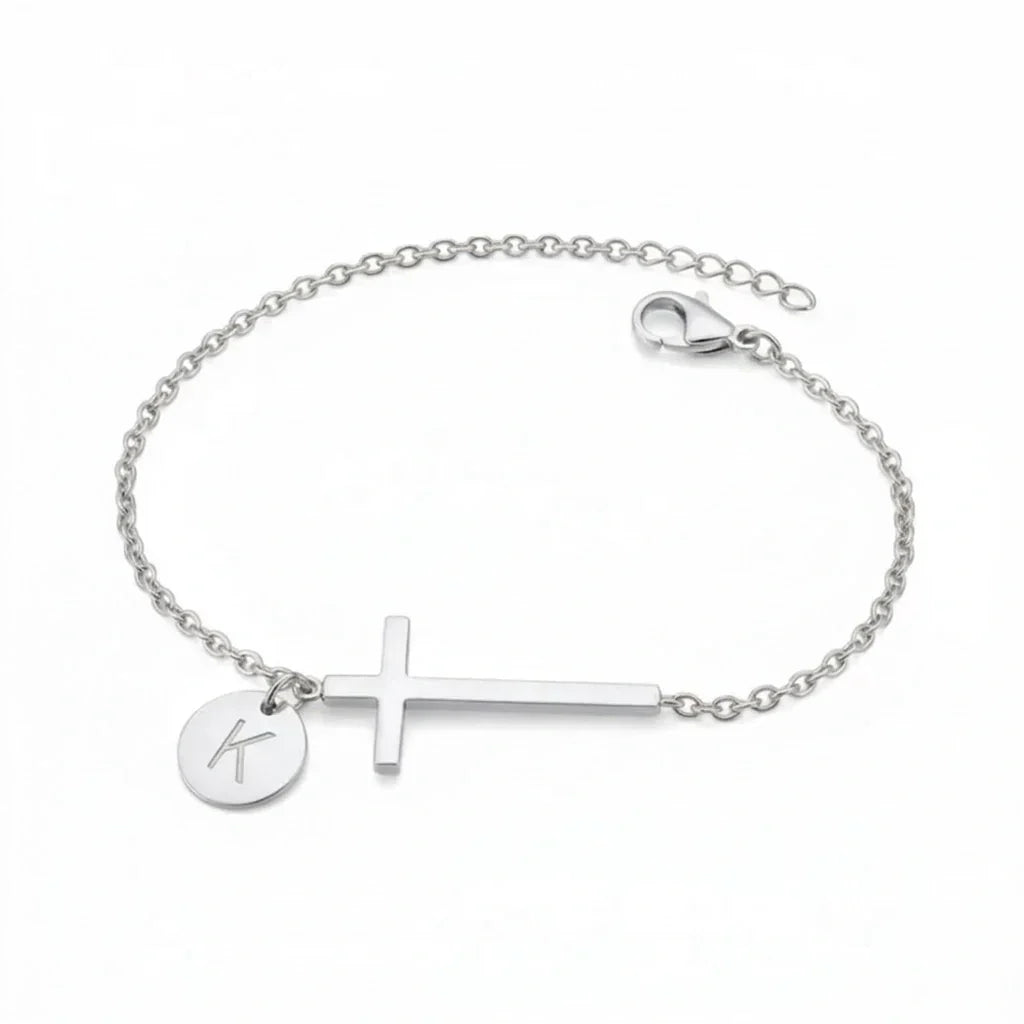 Elodryn™ Initial Sacred Bracelet – Personalized Cross