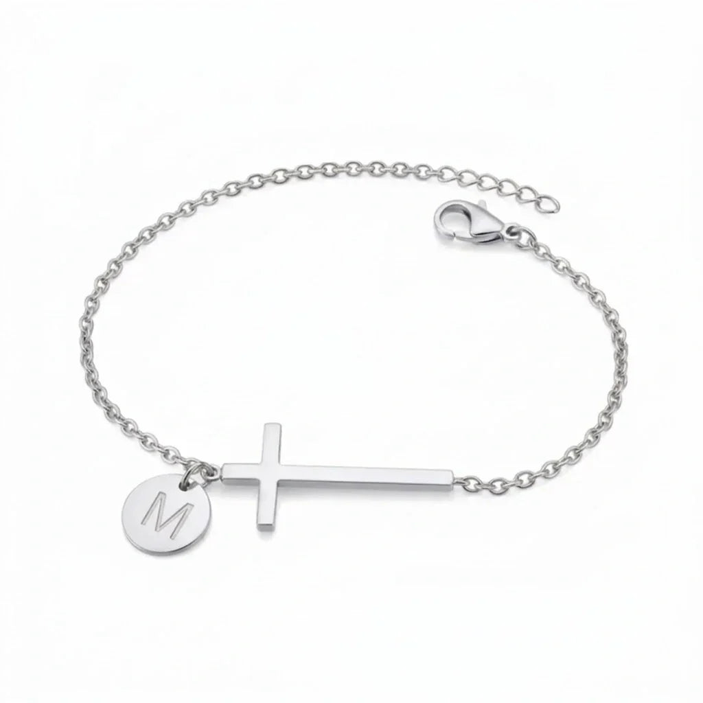 Elodryn™ Initial Sacred Bracelet – Personalized Cross